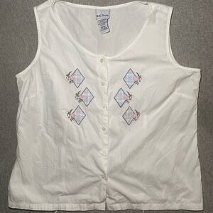 Bobbie Brooks Tie Back Shirt Top Embroidered Diamonds Floral Size XL